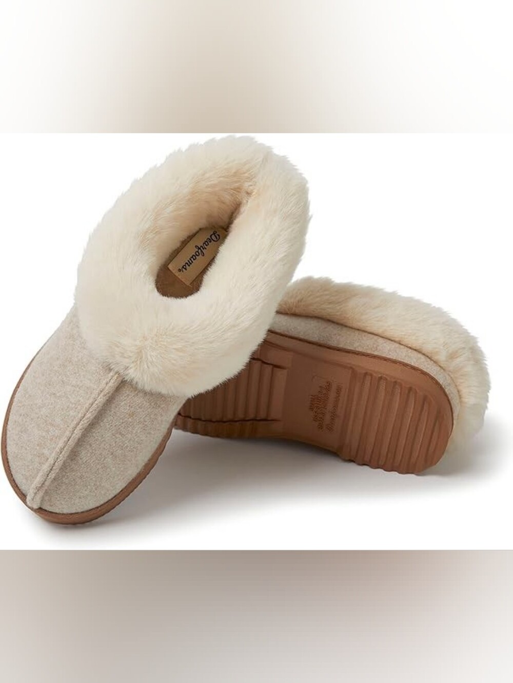dearfoams Cream Faux Fur Clog Slippers